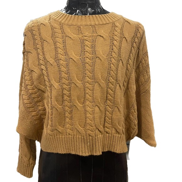 Thinkable Cable Knit Women's Sweater Cropped Pullover Size Medium Brown - Picture 1 of 8